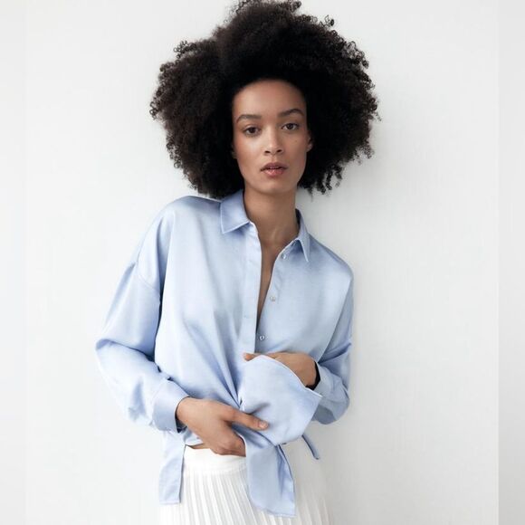 ZARA SATINY DROP-SHOULDER SHIRT - Picture 1 of 9